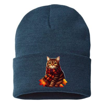 ItS Fall YAll Cat Leaf Fall Tree Hello Autumn Thanksgiving Sustainable Knit Beanie