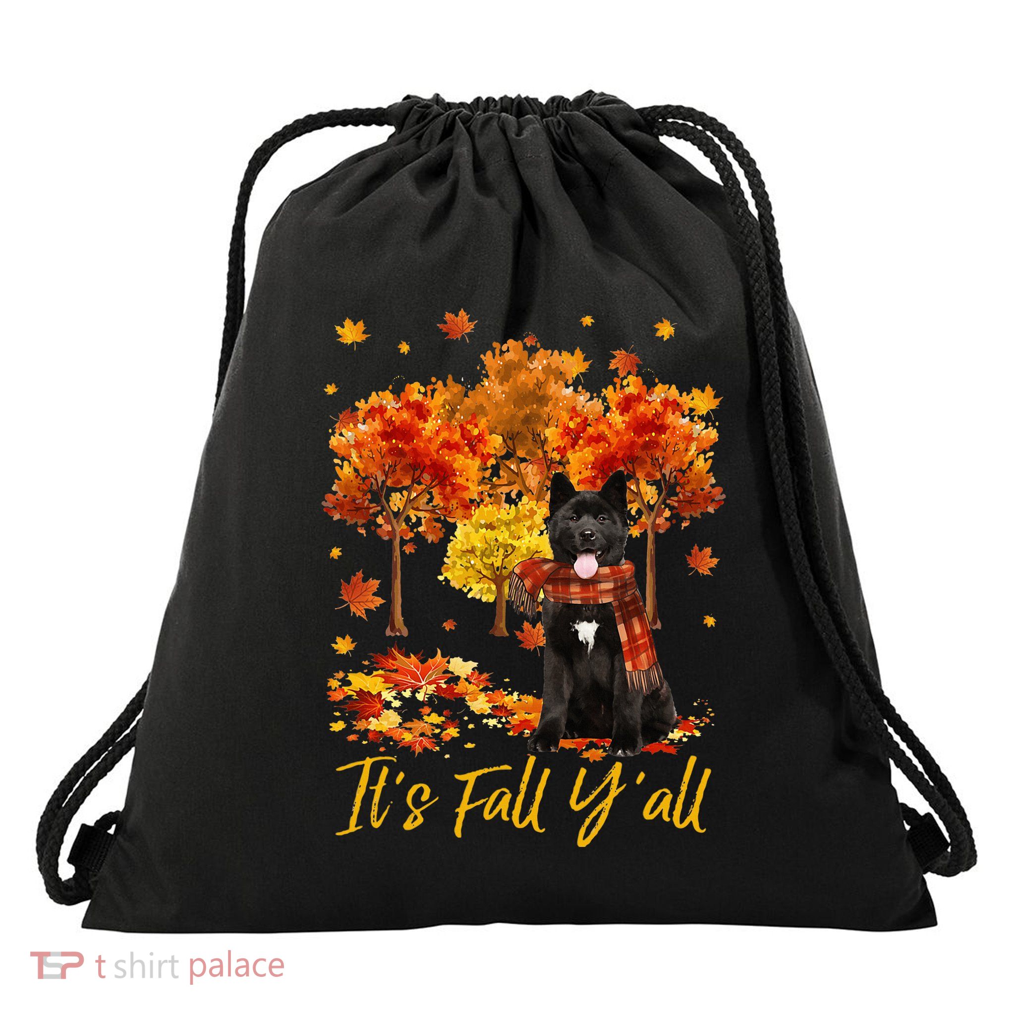 ItS Fall YAll Akita Dog Tree Pumpkin Fall Autumn Drawstring Bag