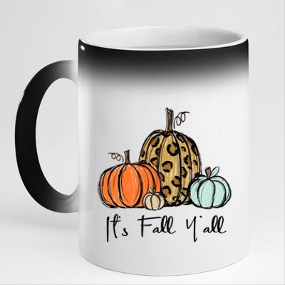 Its Fall Yall Graphic Shirt Women Thanksgiving Pumpkin Splicing Sleeve Fall 11oz Black Color Changing Mug