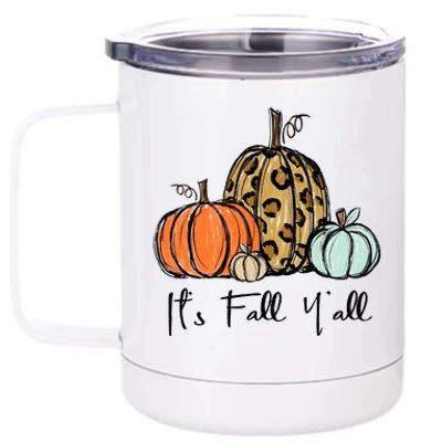 Its Fall Yall Graphic Shirt Women Thanksgiving Pumpkin Splicing Sleeve Fall 12 oz Stainless Steel Tumbler Cup