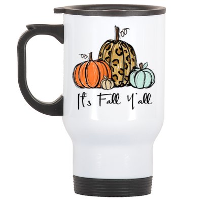 Its Fall Yall Graphic Shirt Women Thanksgiving Pumpkin Splicing Sleeve Fall Stainless Steel Travel Mug