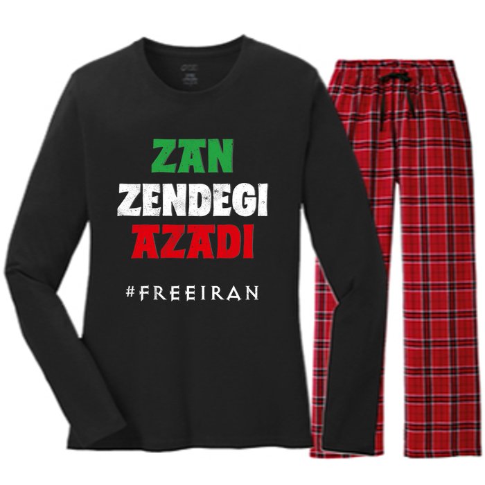 Iranian Flag ZAN ZENDEGI AZADI Support Iranian Women Protest Women's Long Sleeve Flannel Pajama Set 