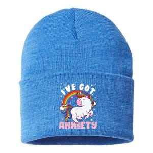 IVe Got Anxiety Sarcastic Rainbow Unicorn Ptsd Meaningful Gift Sustainable Knit Beanie