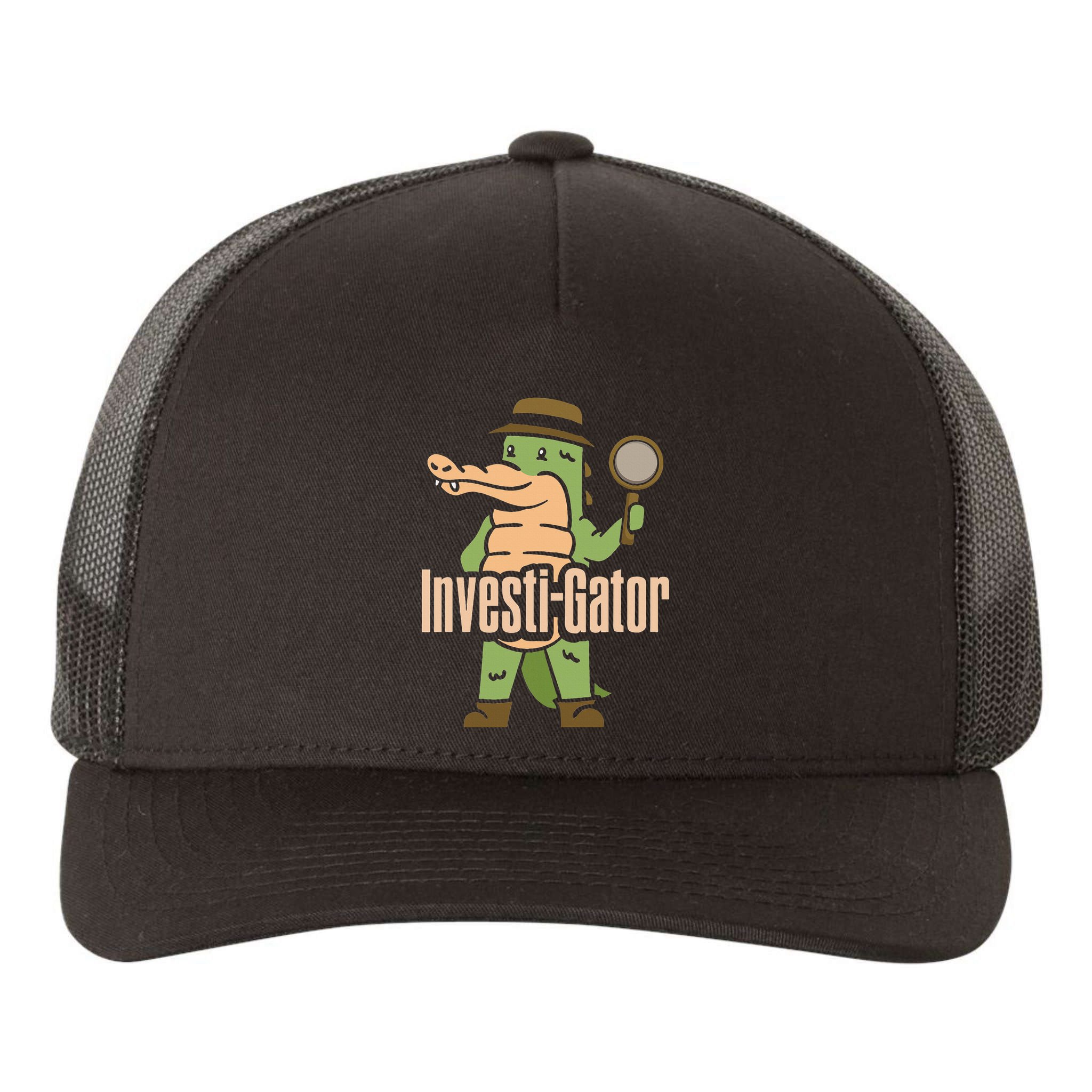 Investi Gator Alligator Spy Private Detective Investigator Yupoong Adult 5-Panel Trucker Hat