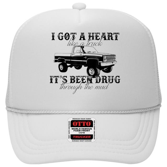 I Got A Heart Like A Truck Western Sunset Cowgirl Farm High Crown Mesh Back Trucker Hat