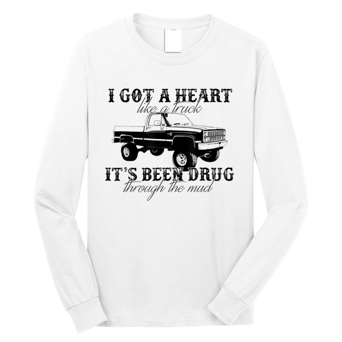 I Got A Heart Like A Truck Western Sunset Cowgirl Farm Long Sleeve Shirt