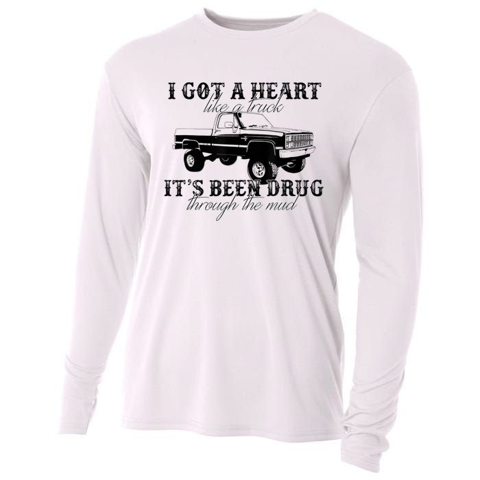 I Got A Heart Like A Truck Western Sunset Cowgirl Farm Cooling Performance Long Sleeve Crew