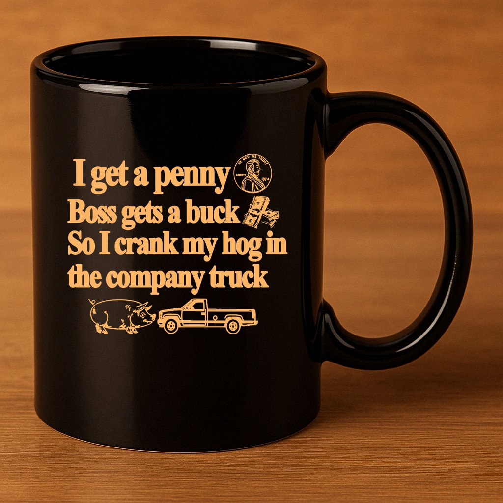 I Get A Penny Boss Gets A Buck So I Crank My Hog In 11oz C Handle Ceramic Mug