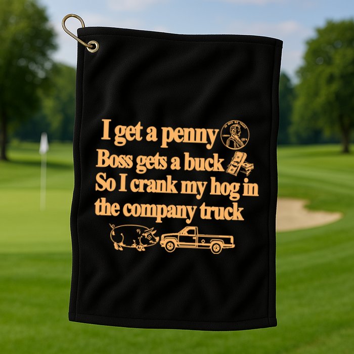 I Get A Penny Boss Gets A Buck So I Crank My Hog In Golf Towel