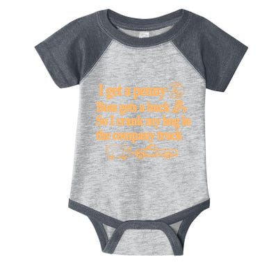 I Get A Penny Boss Gets A Buck So I Crank My Hog In Infant Baby Jersey Bodysuit