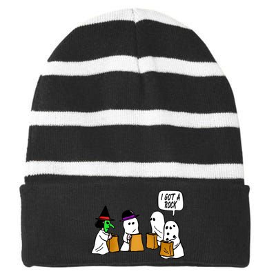 I Got A Rock Halloween Trick Or Treat Striped Beanie with Solid Band