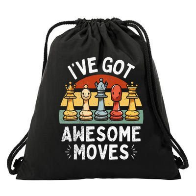 I've Got Awesome Moves Chess Player Funny Chess Pieces Retro Drawstring Bag