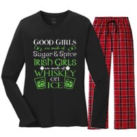 Irish Girl Are Whiskey On Ice St. Patrick's Day Women's Long Sleeve Flannel Pajama Set 