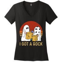 I Got A Rock Halloween Trick Or Treat Ghost Women's V-Neck T-Shirt