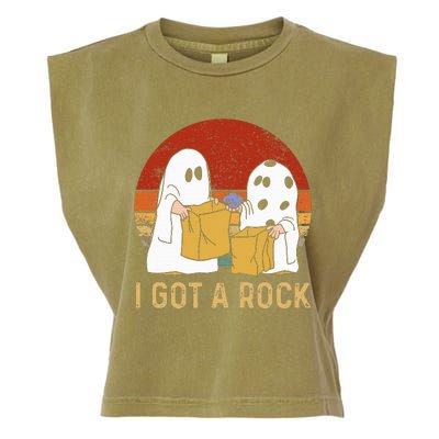 I Got A Rock Halloween Trick Or Treat Ghost Garment-Dyed Women's Muscle Tee