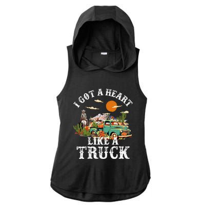 I Got A Heart Like A Truck Vintage Western Sunset Cowgirl Ladies PosiCharge Tri-Blend Wicking Draft Hoodie Tank