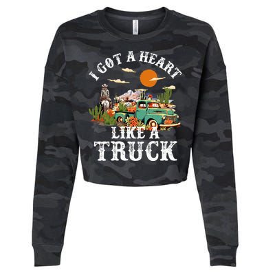 I Got A Heart Like A Truck Vintage Western Sunset Cowgirl Cropped Pullover Crew