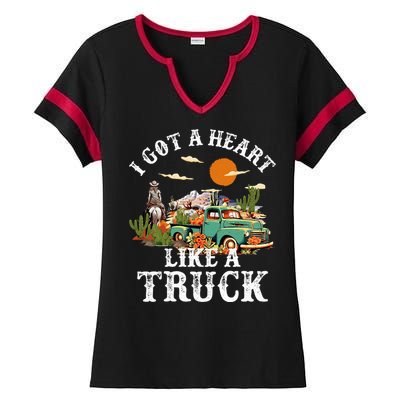 I Got A Heart Like A Truck Vintage Western Sunset Cowgirl Ladies Halftime Notch Neck Tee