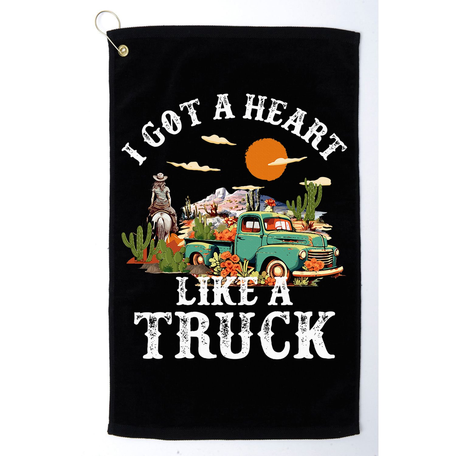 I Got A Heart Like A Truck Vintage Western Sunset Cowgirl Golf Towel