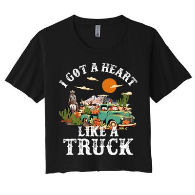 I Got A Heart Like A Truck Vintage Western Sunset Cowgirl Women's Crop Top Tee
