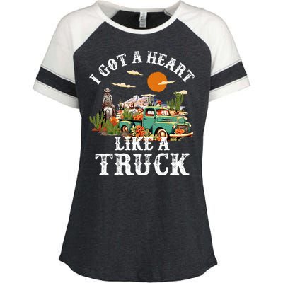 I Got A Heart Like A Truck Vintage Western Sunset Cowgirl Enza Ladies Jersey Colorblock Tee