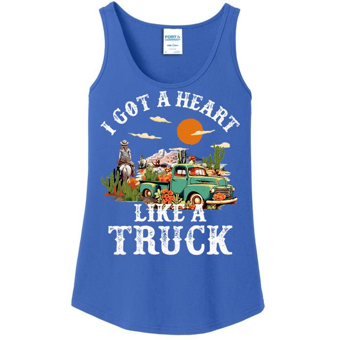 I Got A Heart Like A Truck Vintage Western Sunset Cowgirl Ladies Essential Tank