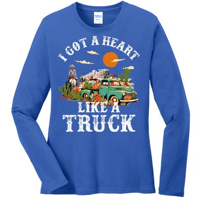 I Got A Heart Like A Truck Vintage Western Sunset Cowgirl Ladies Long Sleeve Shirt