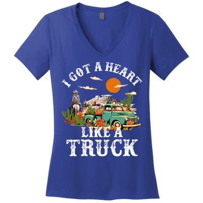 I Got A Heart Like A Truck Vintage Western Sunset Cowgirl Women's V-Neck T-Shirt