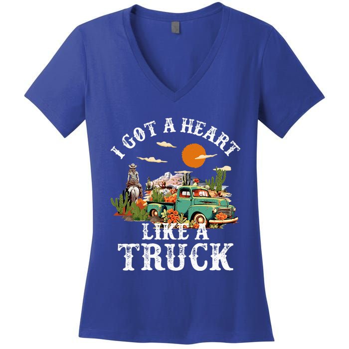 I Got A Heart Like A Truck Vintage Western Sunset Cowgirl Women's V-Neck T-Shirt