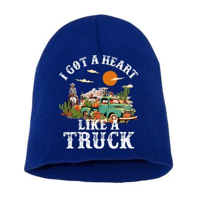 I Got A Heart Like A Truck Vintage Western Sunset Cowgirl Short Acrylic Beanie