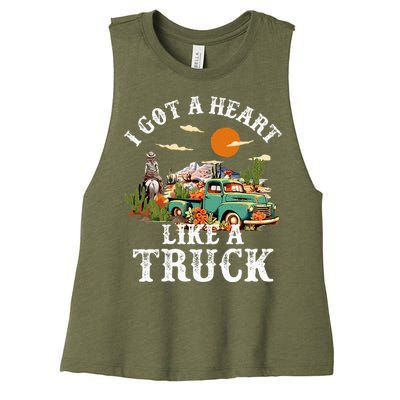 I Got A Heart Like A Truck Vintage Western Sunset Cowgirl Women's Racerback Cropped Tank