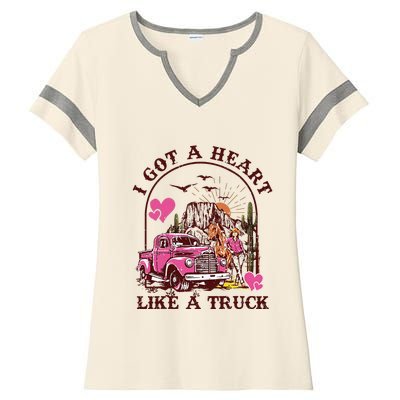 I Got A Heart Like A Truck Western Country Music Cowboy Ladies Halftime Notch Neck Tee