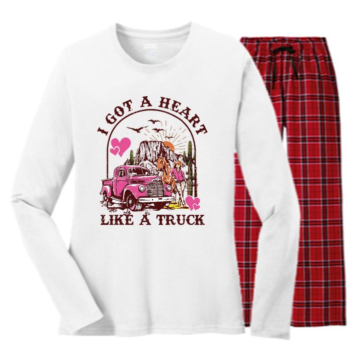 I Got A Heart Like A Truck Western Country Music Cowboy Women's Long Sleeve Flannel Pajama Set 