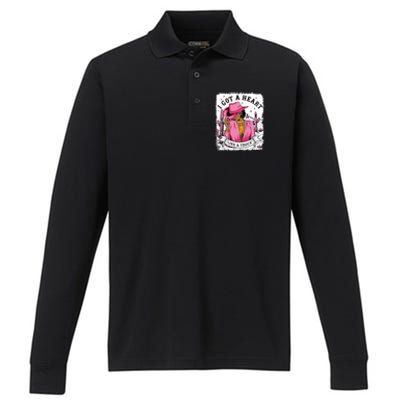 I Got A Heart Like A Truck Western Black Cowgirl African Performance Long Sleeve Polo