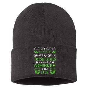 Irish Girls Are Whiskey On Ice St. Patrick's Day Funny Gift Sustainable Knit Beanie