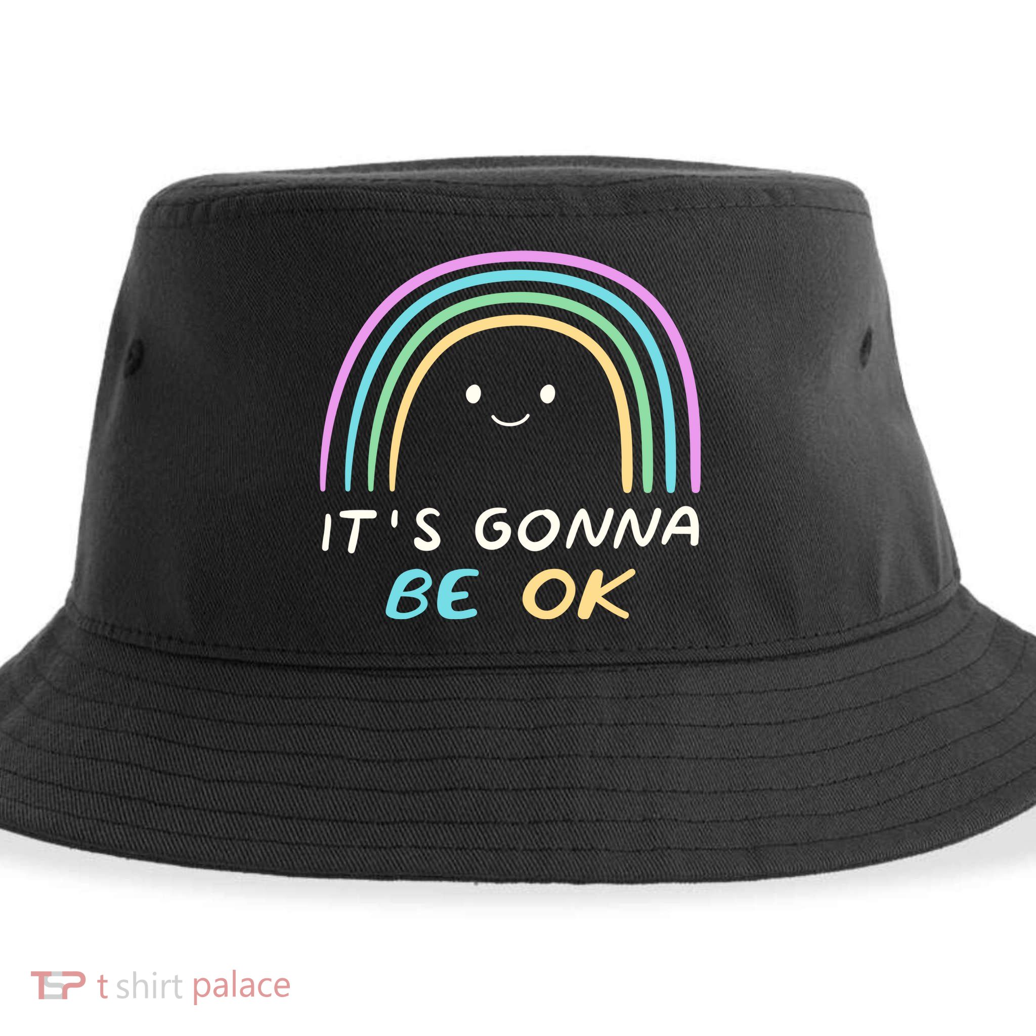 It's Gonna Be Ok Rainbow Smiley Face Positive Quote Sustainable Bucket Hat