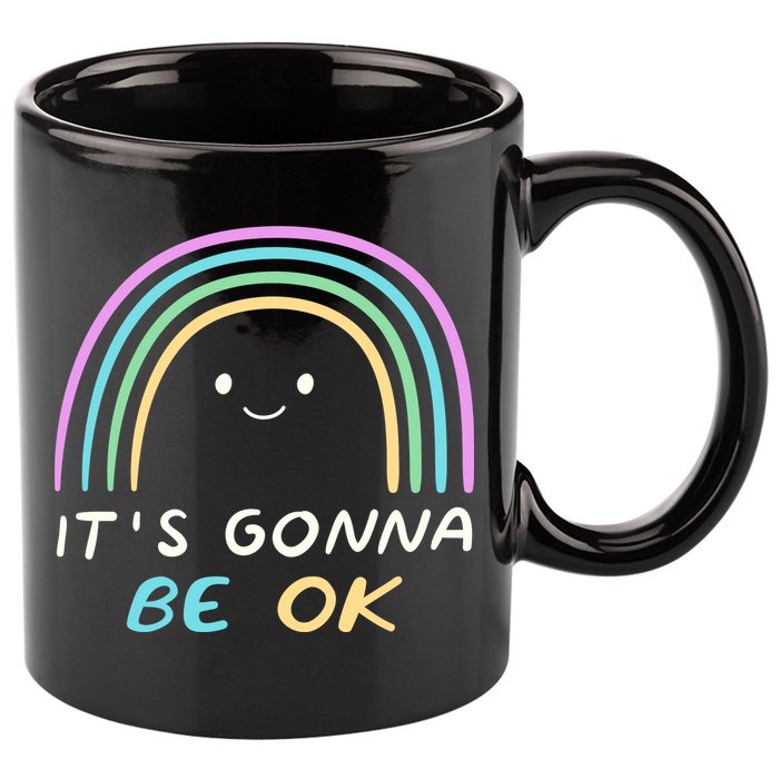 It's Gonna Be Ok Rainbow Smiley Face Positive Quote 11oz C Handle Ceramic Mug