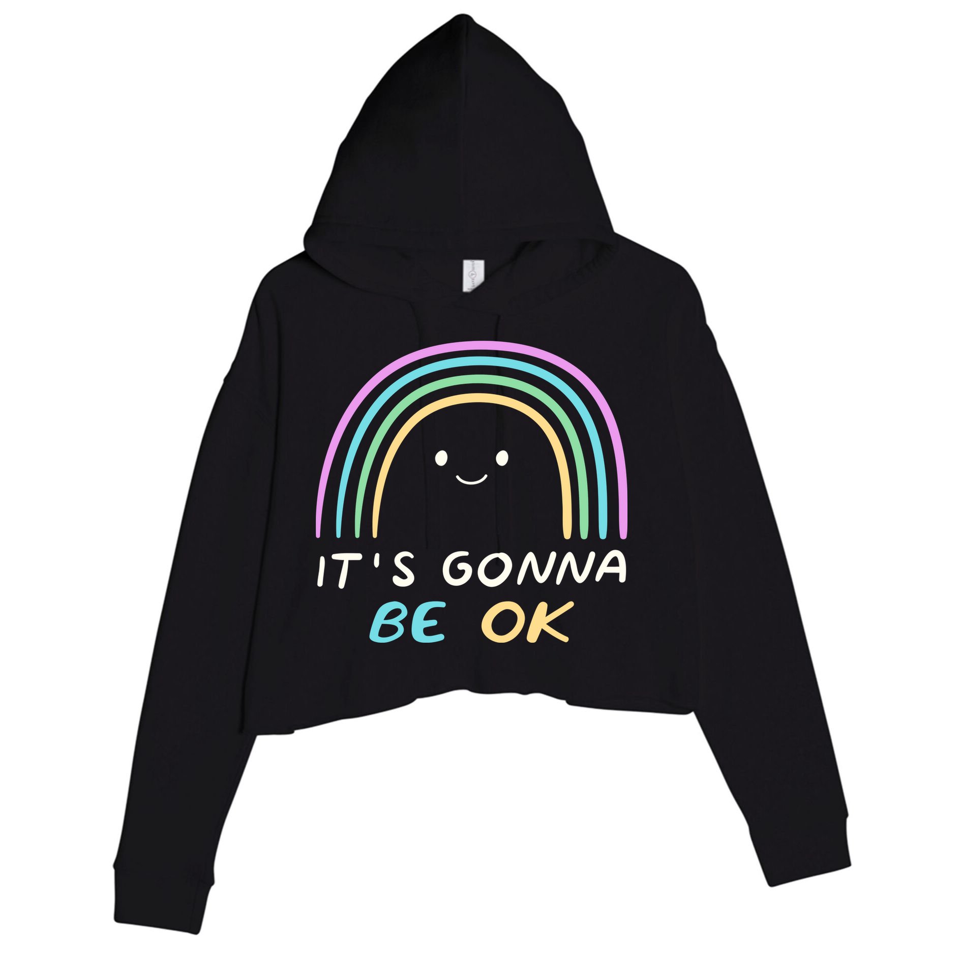It's Gonna Be Ok Rainbow Smiley Face Positive Quote Crop Fleece Hoodie