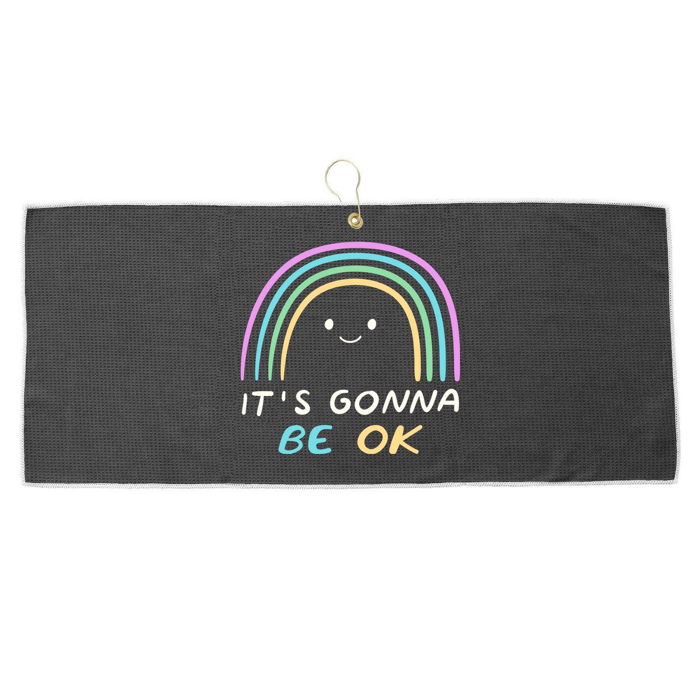 It's Gonna Be Ok Rainbow Smiley Face Positive Quote Large Microfiber Waffle Golf Towel