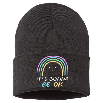 It's Gonna Be Ok Rainbow Smiley Face Positive Quote Sustainable Knit Beanie