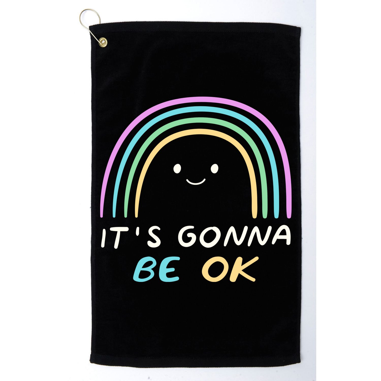 It's Gonna Be Ok Rainbow Smiley Face Positive Quote Golf Towel