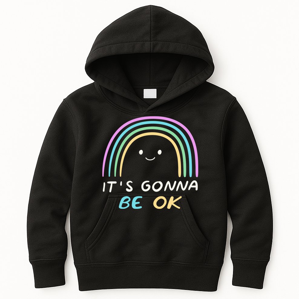 It's Gonna Be Ok Rainbow Smiley Face Positive Quote Kids Hoodie