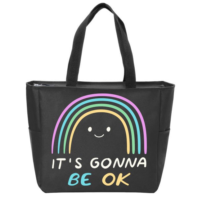 It's Gonna Be Ok Rainbow Smiley Face Positive Quote Zip Tote Bag