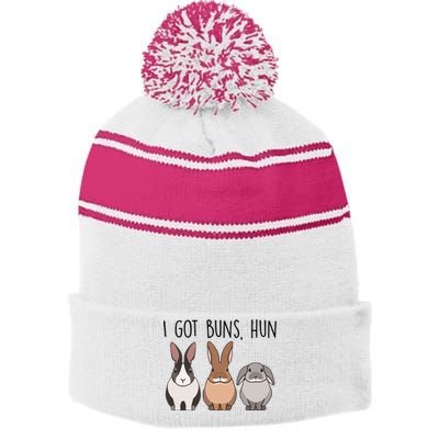 I Got Buns Hun Bunny Mom Cute Rabbit Lover Rabbit Mama Gift Stripe Pom Pom Beanie