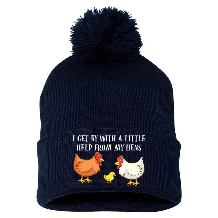 I Get By With A Little Help From My Hens Chicken Lovers Pom Pom 12in Knit Beanie