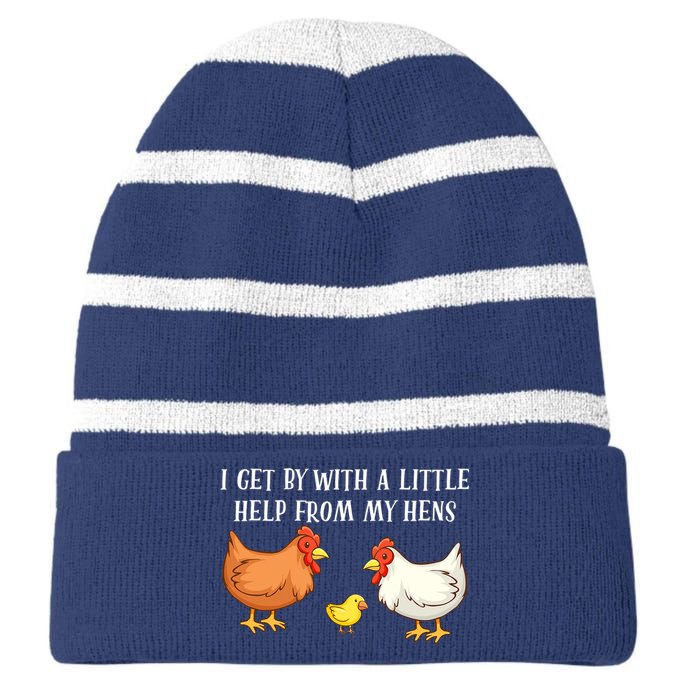 I Get By With A Little Help From My Hens Chicken Lovers Striped Beanie with Solid Band