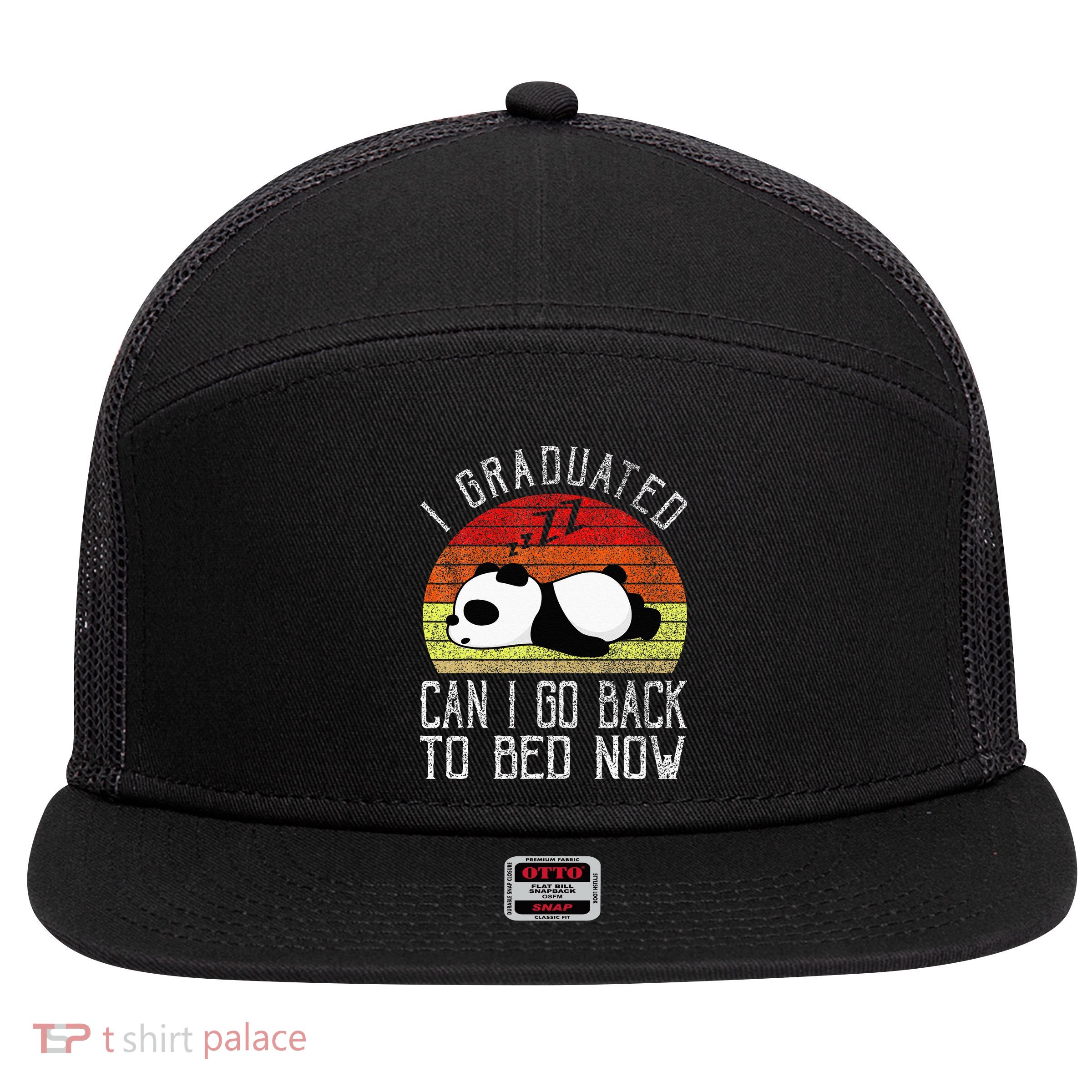 I Graduated Can I Go Back To Bed Now Cute Panda Sleeping 7 Panel Mesh Trucker Snapback Hat