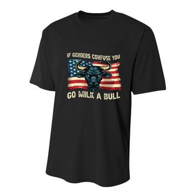 If Genders Confuse You Go Milk A Bull Youth Performance Sprint T-Shirt