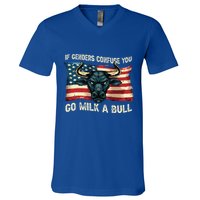 If Genders Confuse You Go Milk A Bull V-Neck T-Shirt