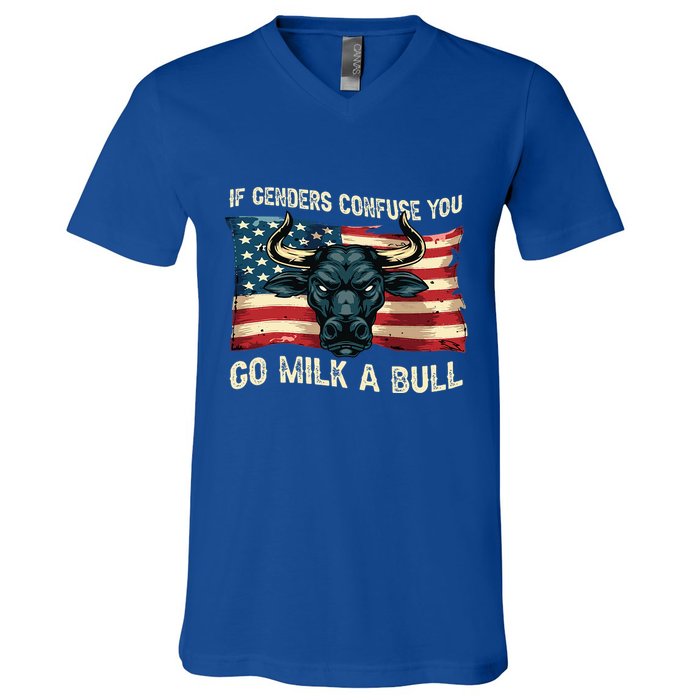If Genders Confuse You Go Milk A Bull V-Neck T-Shirt